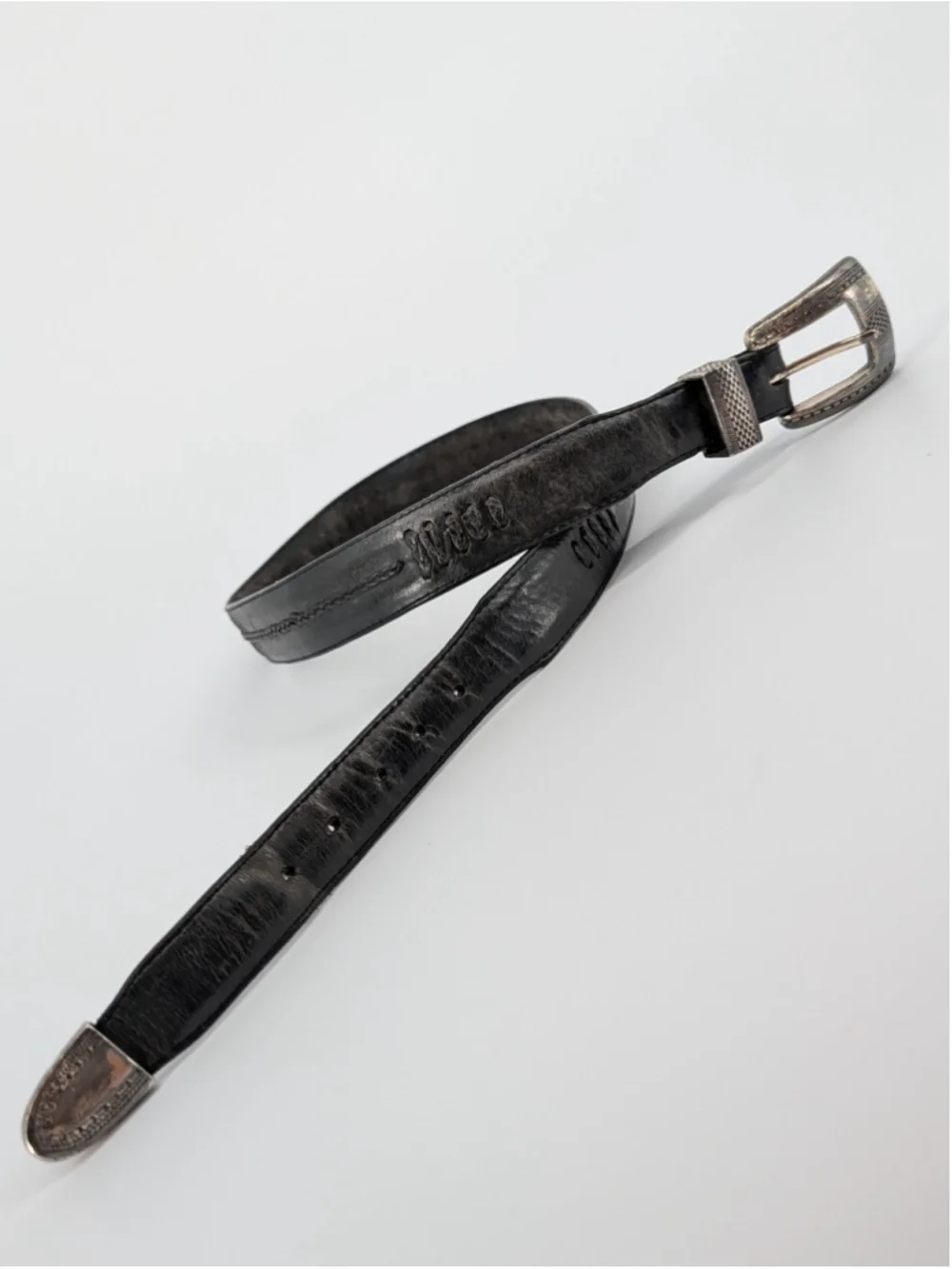 Vintage 1993 Onyx by Brighton 74803 Black Leather Rope Stitch Western Belt 40